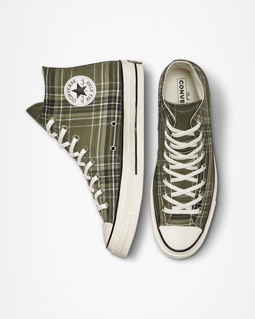 Men's Converse Chuck 70 Tartan High Top Shoes Olive / Black | AU 539CEV